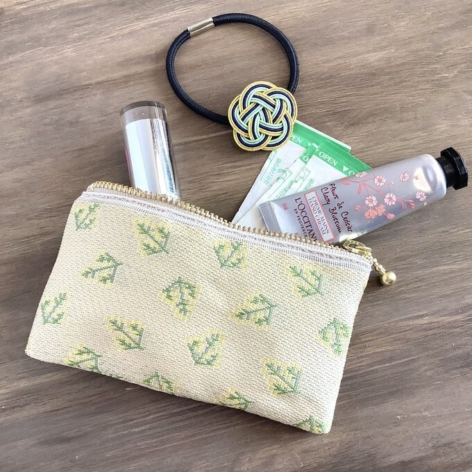 【ミモザ】畳縁 テトラ型 ペンケース 春 ベージュ イエロー フレンチ