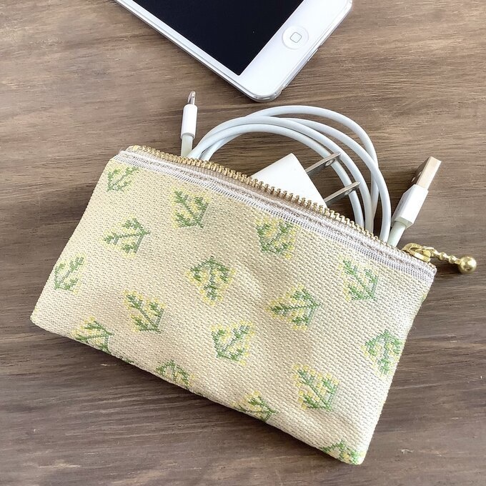 【ミモザ】畳縁 ぺたんこ ミニポーチ 小銭入れ カードケース 春 ベージュ イエロー フレンチ