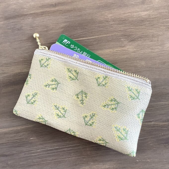 【ミモザ】畳縁 ぺたんこ ミニポーチ 小銭入れ カードケース 春 ベージュ イエロー フレンチ