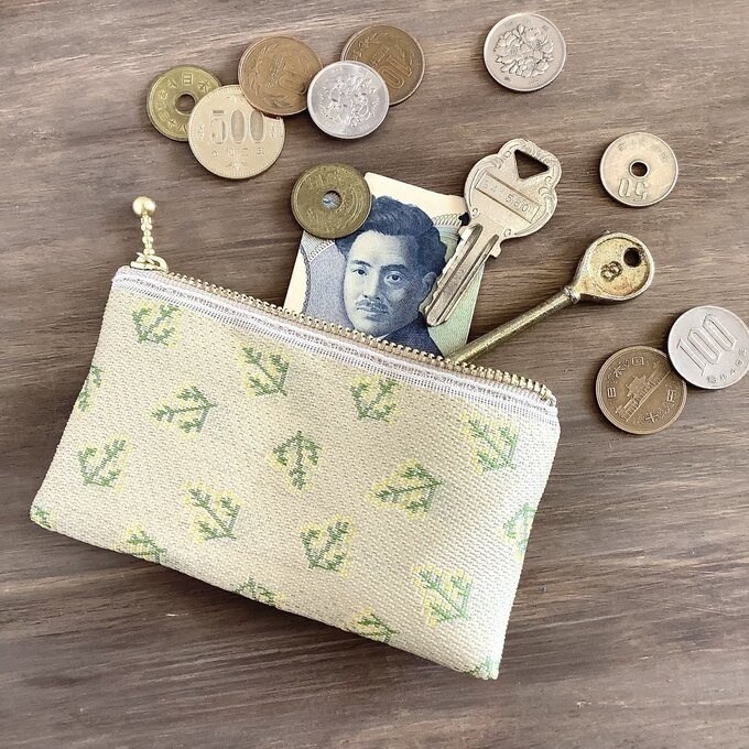 【ミモザ】畳縁 ぺたんこ ミニポーチ 小銭入れ カードケース 春 ベージュ イエロー フレンチ