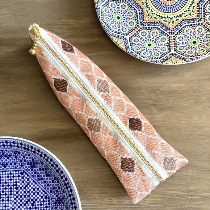 【モロッカンタイル】畳縁 テトラ型 ペンケース ピンク コーラル モロッコ