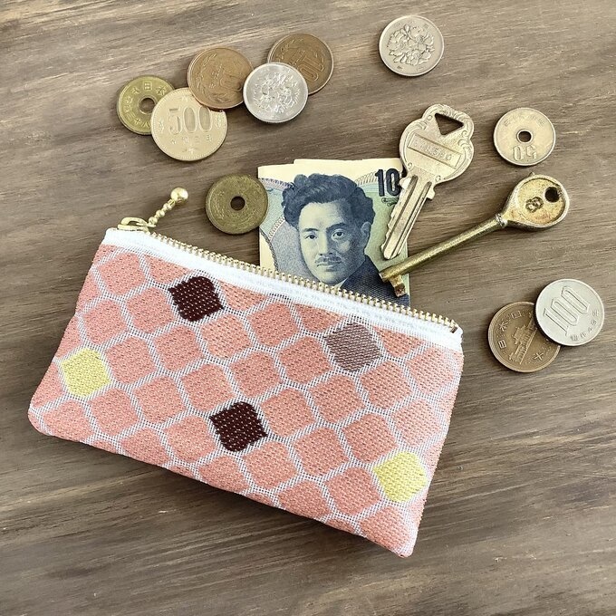 【モロッカンタイル】畳縁 ぺたんこ ミニポーチ 小銭入れ カードケース ピンク コーラル モロッコ