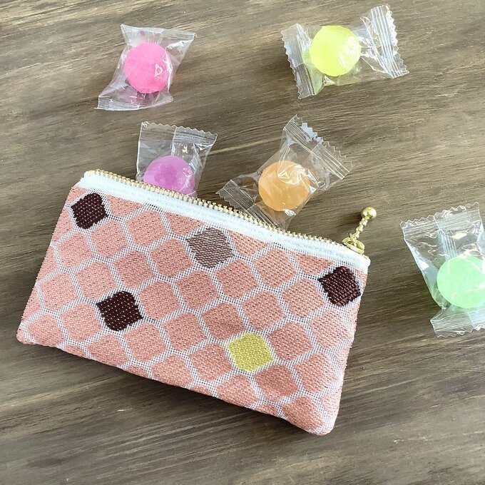 【モロッカンタイル】畳縁 ぺたんこ ミニポーチ 小銭入れ カードケース ピンク コーラル モロッコ