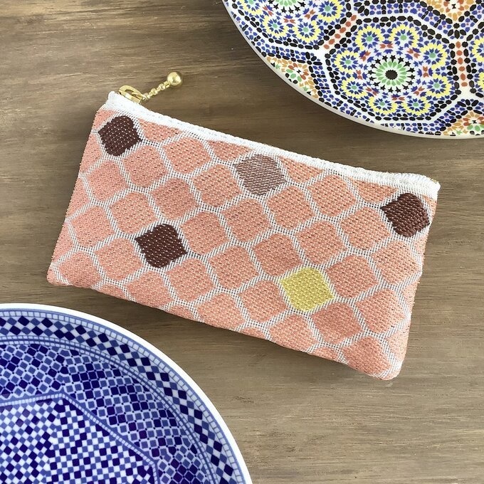 【モロッカンタイル】畳縁 ぺたんこ ミニポーチ 小銭入れ カードケース ピンク コーラル モロッコ