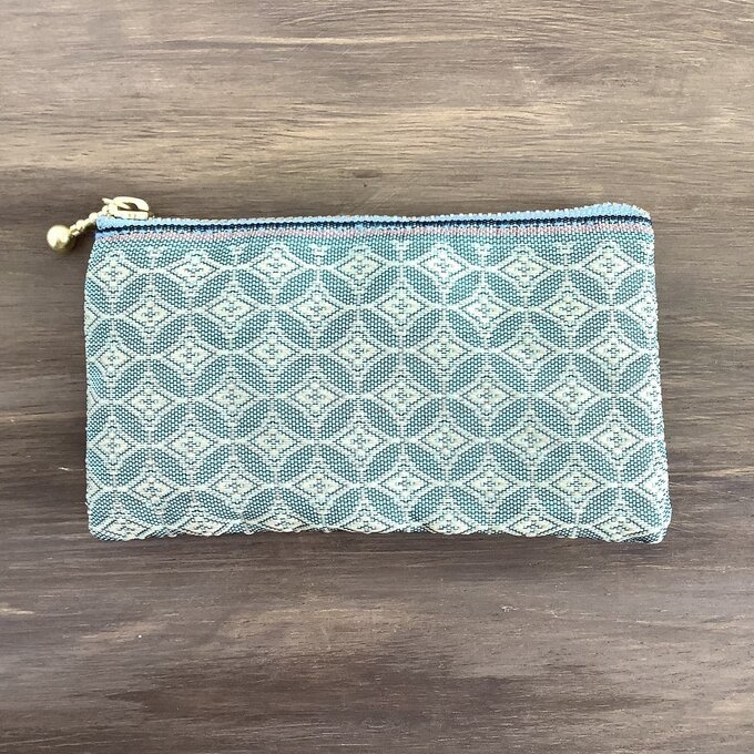 【七宝文様】畳縁 ぺたんこ ミニポーチ 小銭入れ カードケース 薄藍 浅葱色