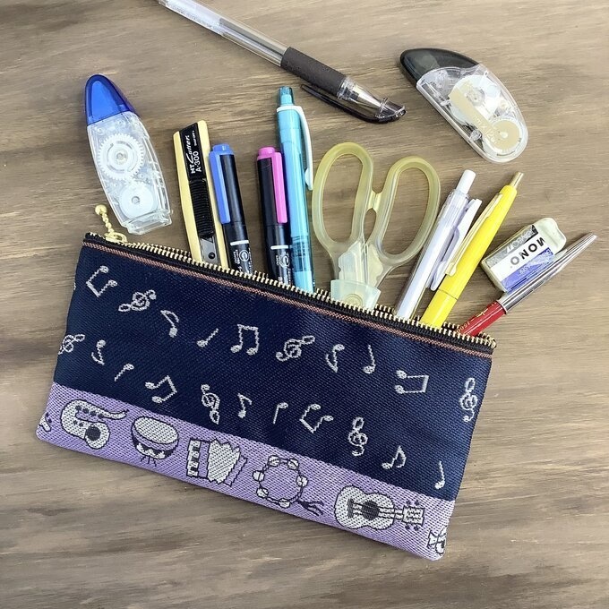 【音楽】畳縁 幅広 ペンケース マスクケース ポーチ 楽器 音符 ピアノ ギター