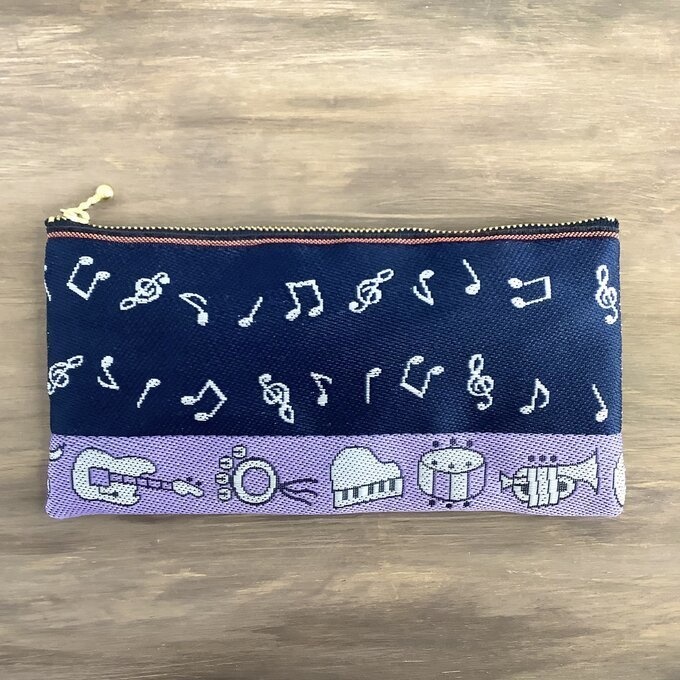 【音楽】畳縁 幅広 ペンケース マスクケース ポーチ 楽器 音符 ピアノ ギター