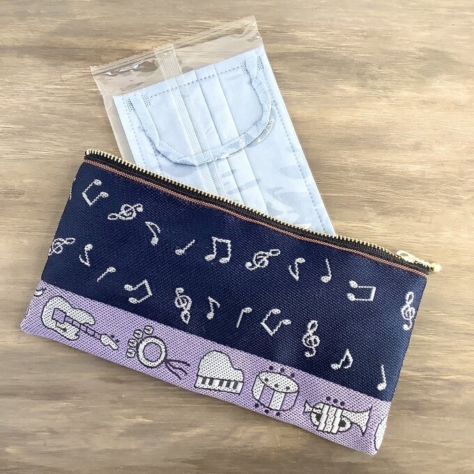 【音楽】畳縁 幅広 ペンケース マスクケース ポーチ 楽器 音符 ピアノ ギター
