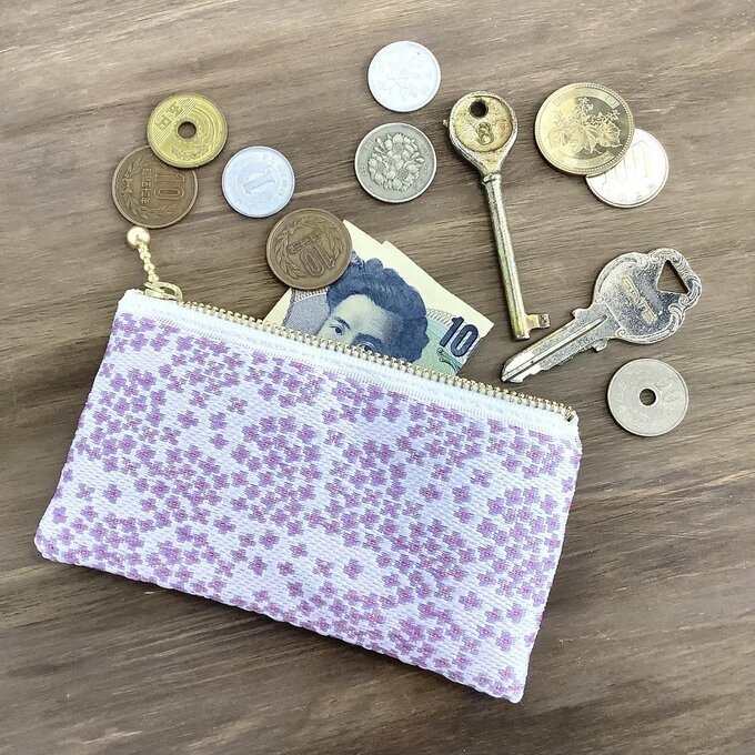 【紫陽花】畳縁 ぺたんこ ミニポーチ 小銭入れ カードケース 紫 アジサイ 雨