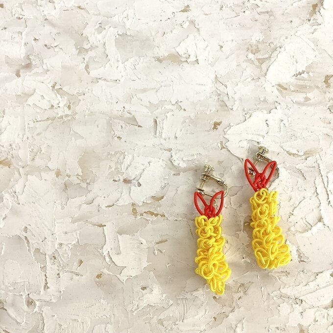 【えび天】水引 イヤリング エビフライ 海老天 蝦