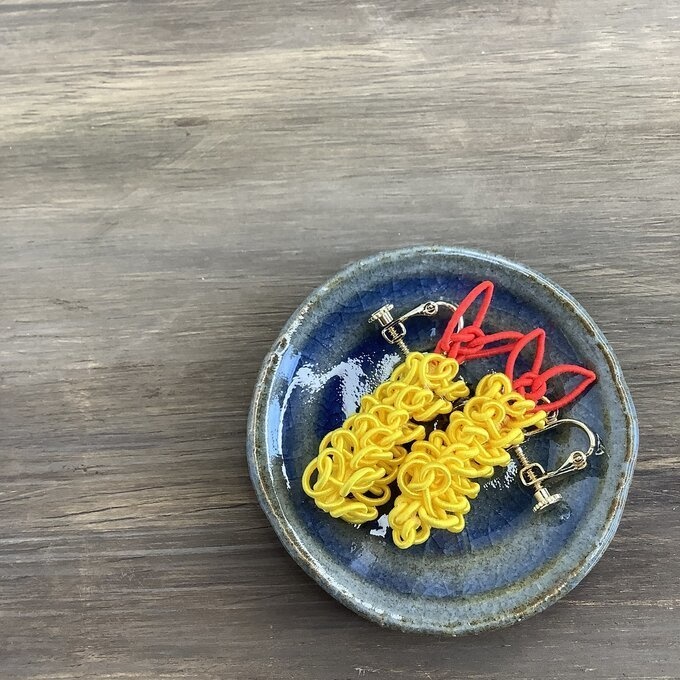 【えび天】水引 イヤリング エビフライ 海老天 蝦