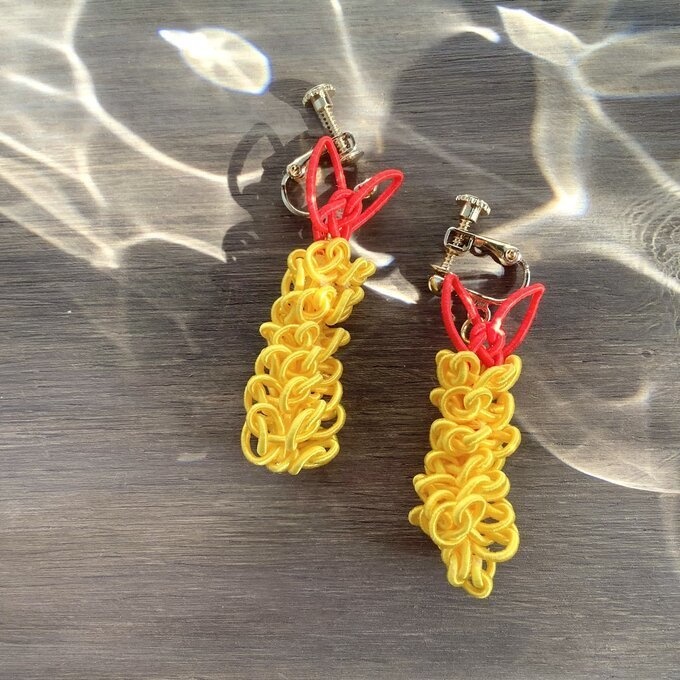 【えび天】水引 イヤリング エビフライ 海老天 蝦