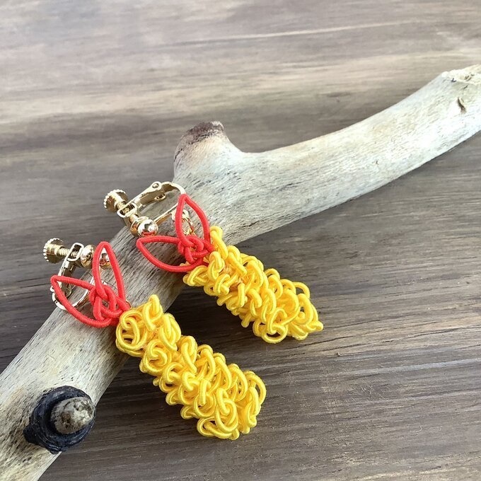 【えび天】水引 イヤリング エビフライ 海老天 蝦