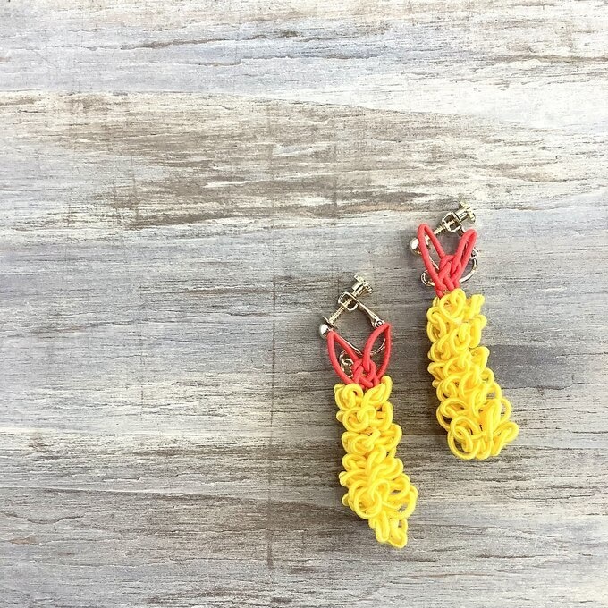 【えび天】水引 イヤリング エビフライ 海老天 蝦