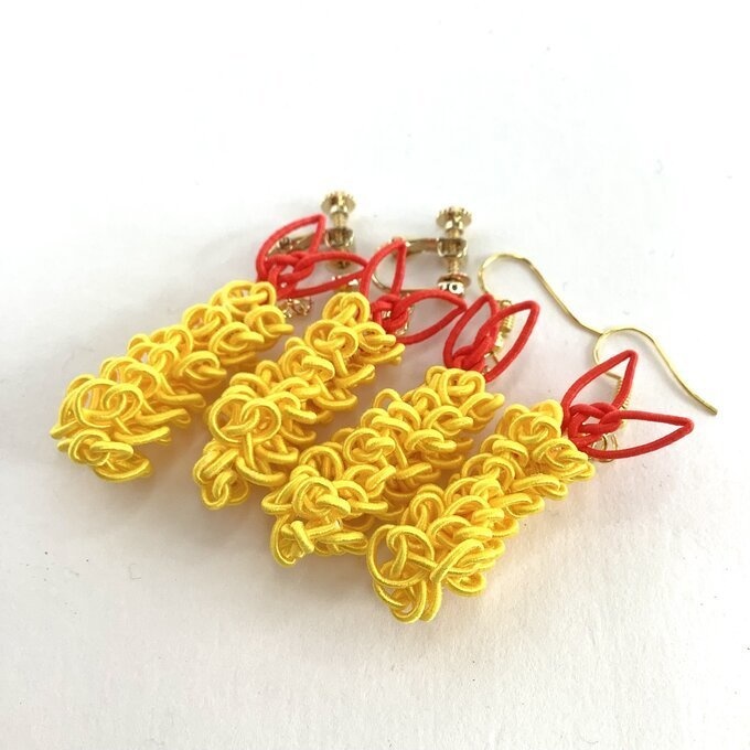 【えび天】水引 イヤリング エビフライ 海老天 蝦