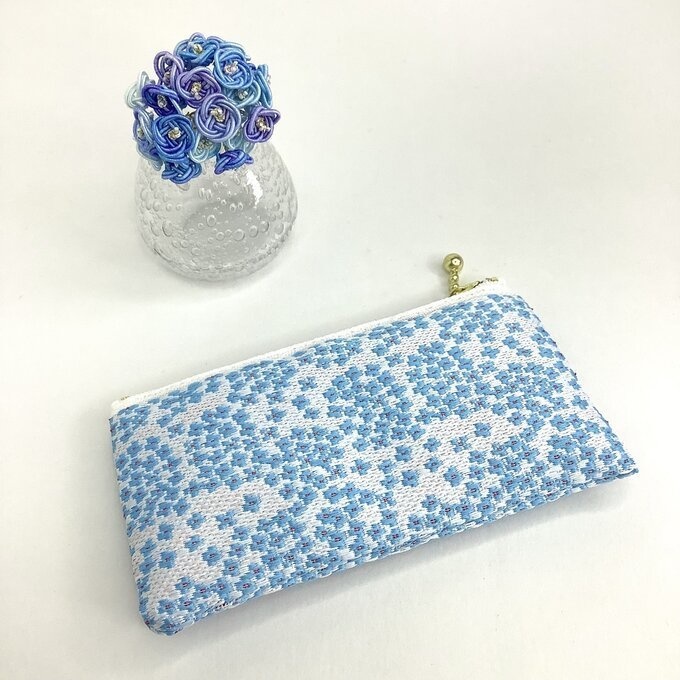 【紫陽花】畳縁 ぺたんこ ミニポーチ 小銭入れ カードケース 青 アジサイ 雨