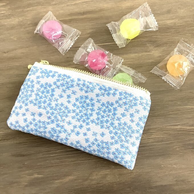 【紫陽花】畳縁 ぺたんこ ミニポーチ 小銭入れ カードケース 青 アジサイ 雨