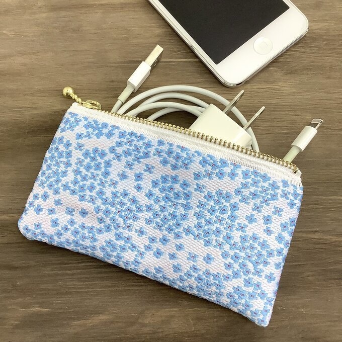 【紫陽花】畳縁 ぺたんこ ミニポーチ 小銭入れ カードケース 青 アジサイ 雨