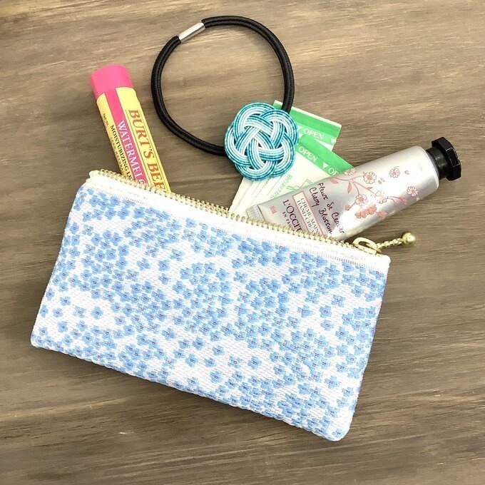 【紫陽花】畳縁 ぺたんこ ミニポーチ 小銭入れ カードケース 青 アジサイ 雨