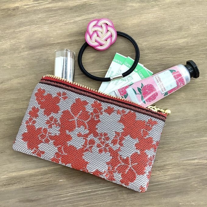 【花影】畳縁 ミニポーチ カードケース 小銭入れ 桜 赤 和風