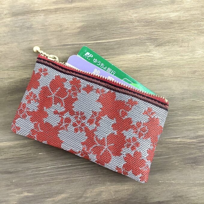 【花影】畳縁 ミニポーチ カードケース 小銭入れ 桜 赤 和風