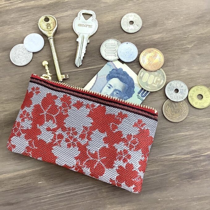 【花影】畳縁 ミニポーチ カードケース 小銭入れ 桜 赤 和風