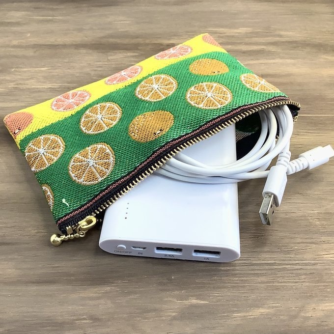 【みかん】畳縁 ぺたんこポーチ オレンジ かわいい