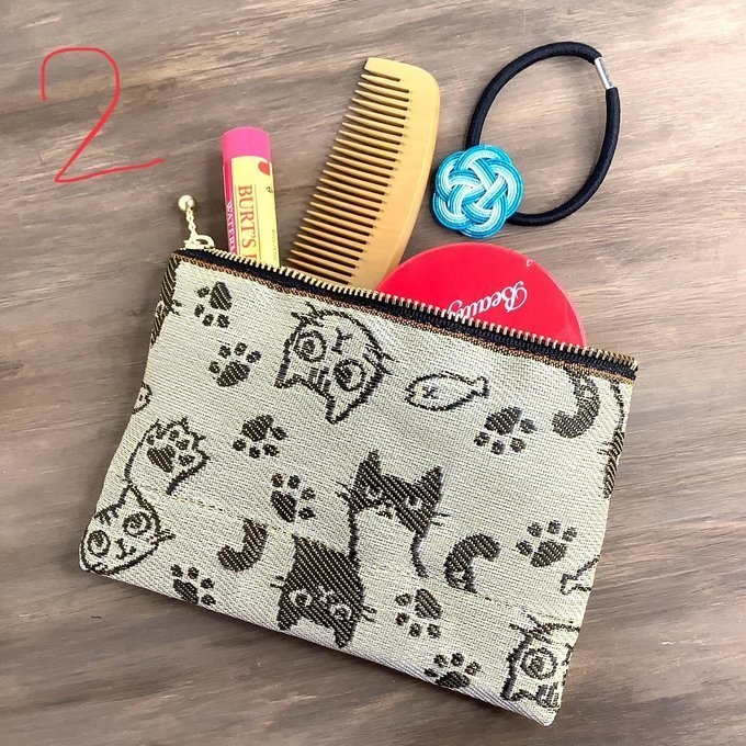 【猫 顔柄】畳縁 ペタンコポーチ ★ご希望の色を選んでください