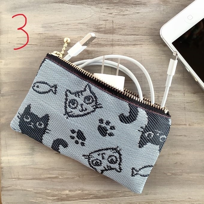 【猫 顔柄】畳縁 ペタンコポーチ ★ご希望の色を選んでください