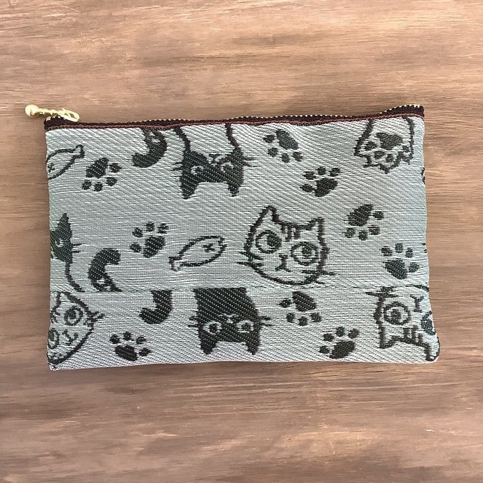 【猫 顔柄】畳縁 ペタンコポーチ ★ご希望の色を選んでください