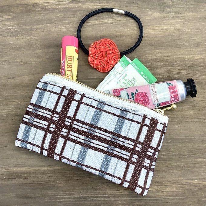 【タータンチェック】畳縁 テトラ型 ペンケース 茶 シンプル