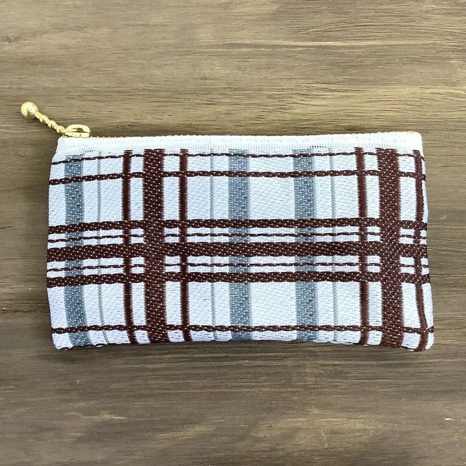 【タータンチェック】畳縁 ぺたんこ ミニポーチ 小銭入れ カードケース 茶 シンプル
