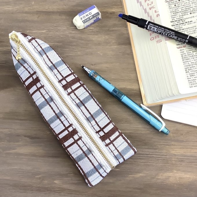 【タータンチェック】畳縁 ぺたんこ ミニポーチ 小銭入れ カードケース 茶 シンプル