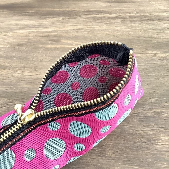 【ピンクソーダ】畳縁 テトラ型 ペンケース ドット 水玉 ピンク ブルーグレ