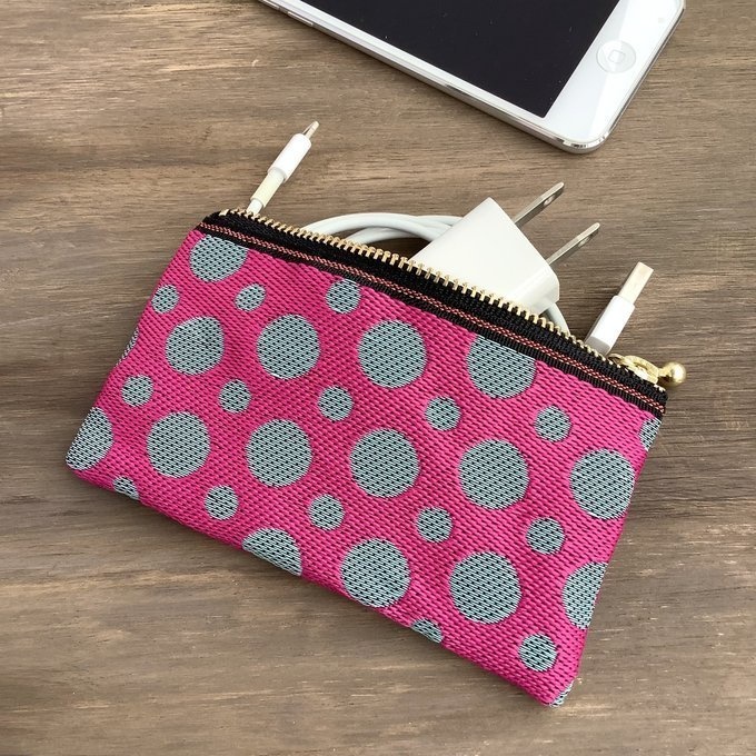 【ピンクソーダ】畳縁 ぺたんこ ミニポーチ 小銭入れ カードケース ドット 水玉 ピンク ブルーグレー