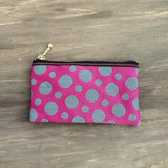 【ピンクソーダ】畳縁 ぺたんこ ミニポーチ 小銭入れ カードケース ドット 水玉 ピンク ブルーグレー