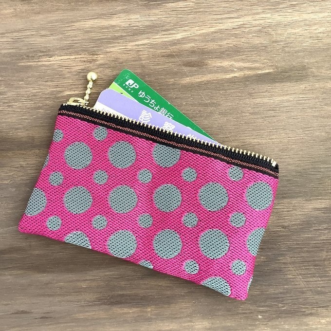 【ピンクソーダ】畳縁 ぺたんこ ミニポーチ 小銭入れ カードケース ドット 水玉 ピンク ブルーグレー