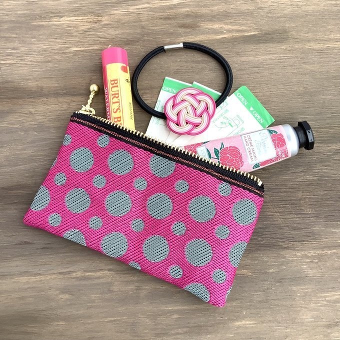 【ピンクソーダ】畳縁 ぺたんこ ミニポーチ 小銭入れ カードケース ドット 水玉 ピンク ブルーグレー