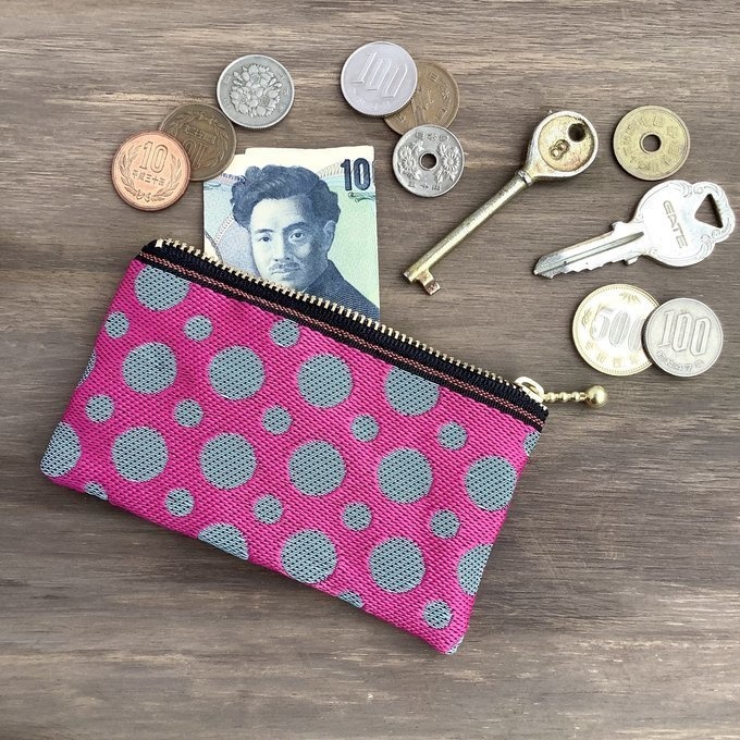 【ピンクソーダ】畳縁 ぺたんこ ミニポーチ 小銭入れ カードケース ドット 水玉 ピンク ブルーグレー