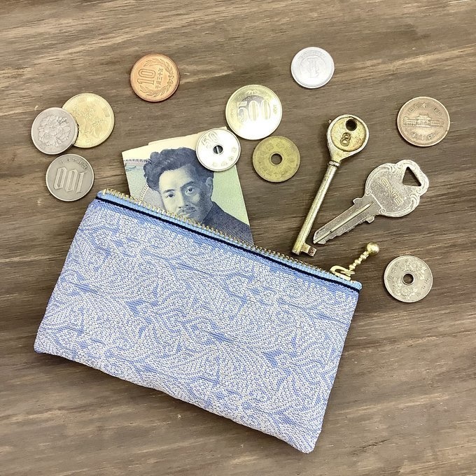 【雪の女王】畳縁 ぺたんこ ミニポーチ カードケース 小銭入れ アイスブルー オリエンタル