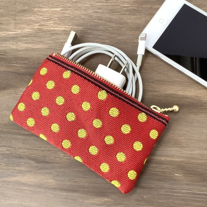 【ノスタルジック 水玉】畳縁 ぺたんこ ミニポーチ 小銭入れ カードケース ドット 赤 黄色