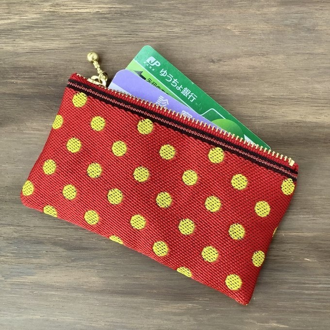 【ノスタルジック 水玉】畳縁 ぺたんこ ミニポーチ 小銭入れ カードケース ドット 赤 黄色