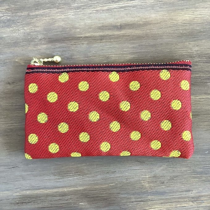 【ノスタルジック 水玉】畳縁 ぺたんこ ミニポーチ 小銭入れ カードケース ドット 赤 黄色