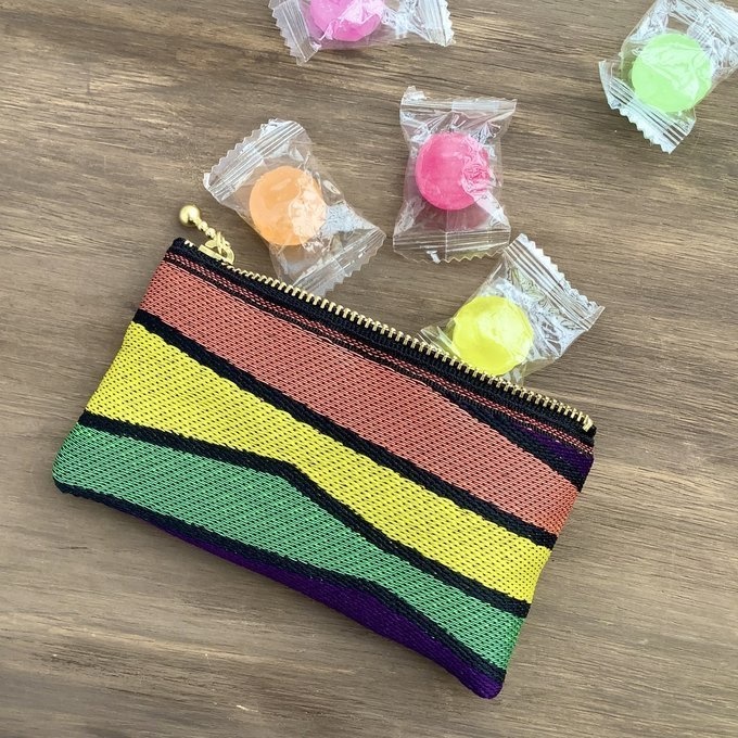 【ミッドセンチュリー風 ①】畳縁 ぺたんこ ミニポーチ 小銭入れ カードケース しましま レトロ