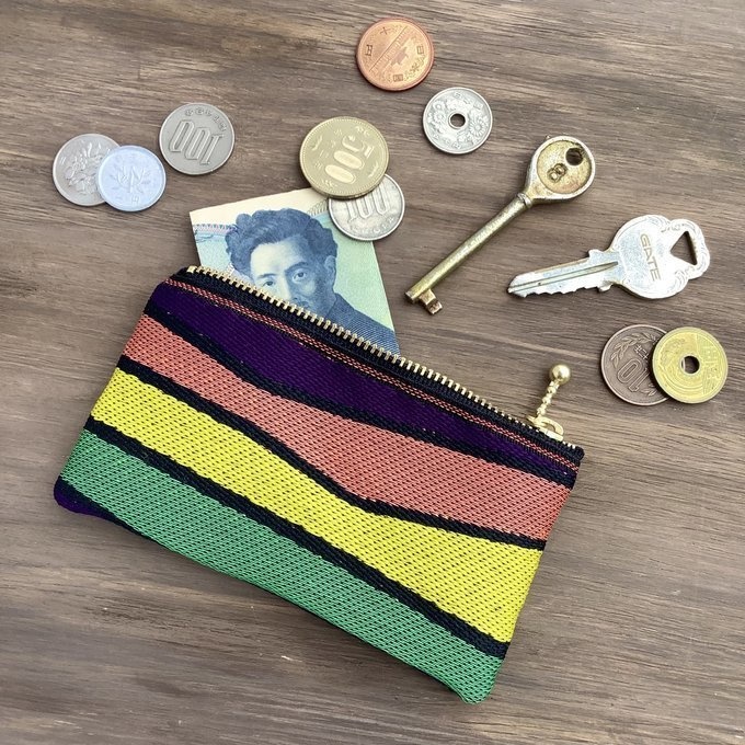 【ミッドセンチュリー風 ①】畳縁 ぺたんこ ミニポーチ 小銭入れ カードケース しましま レトロ