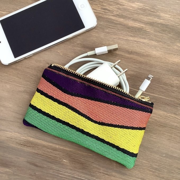 【ミッドセンチュリー風 ①】畳縁 ぺたんこ ミニポーチ 小銭入れ カードケース しましま レトロ