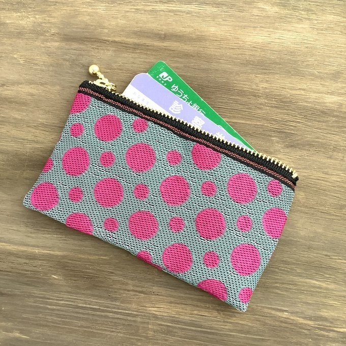 【クラウディ ピオニー】畳縁 ぺたんこ ミニポーチ 小銭入れ カードケース ドット 水玉 ピンク ブルーグレー