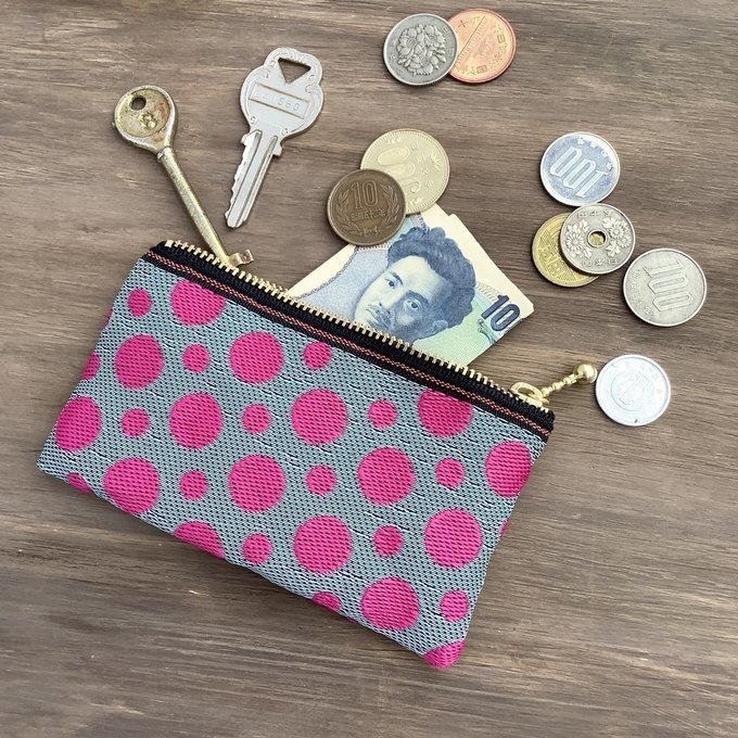 【クラウディ ピオニー】畳縁 ぺたんこ ミニポーチ 小銭入れ カードケース ドット 水玉 ピンク ブルーグレー