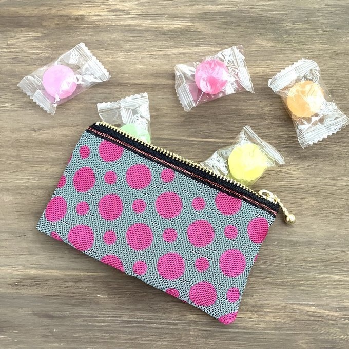 【クラウディ ピオニー】畳縁 ぺたんこ ミニポーチ 小銭入れ カードケース ドット 水玉 ピンク ブルーグレー