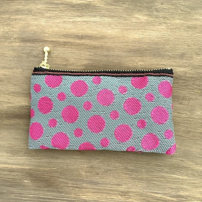 【クラウディ ピオニー】畳縁 ぺたんこ ミニポーチ 小銭入れ カードケース ドット 水玉 ピンク ブルーグレー